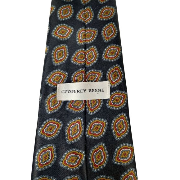 Geoffrey Beene Mens Vintage Tie Gray and Orange Paisley Pattern - Picture 3 of 7